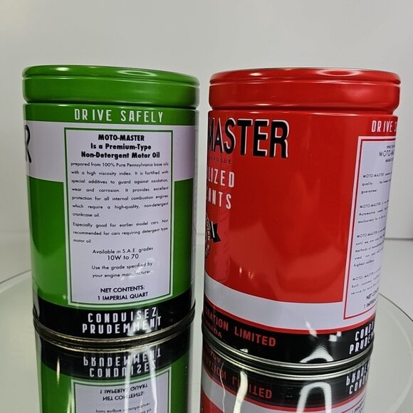 Canadian Tire Moto-Master Oil Red Green Tin Coin Bank Set Promotional Item Decor - Picture 4 of 13